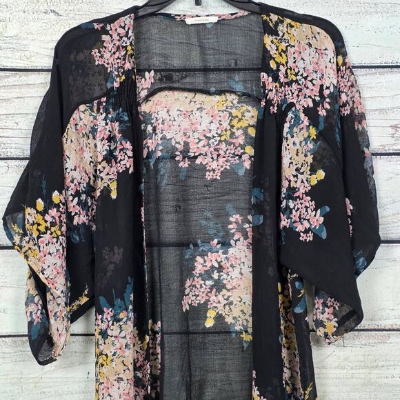 Maurices Black Floral Sheer Kimono Cardigan - Picture 2 of 8